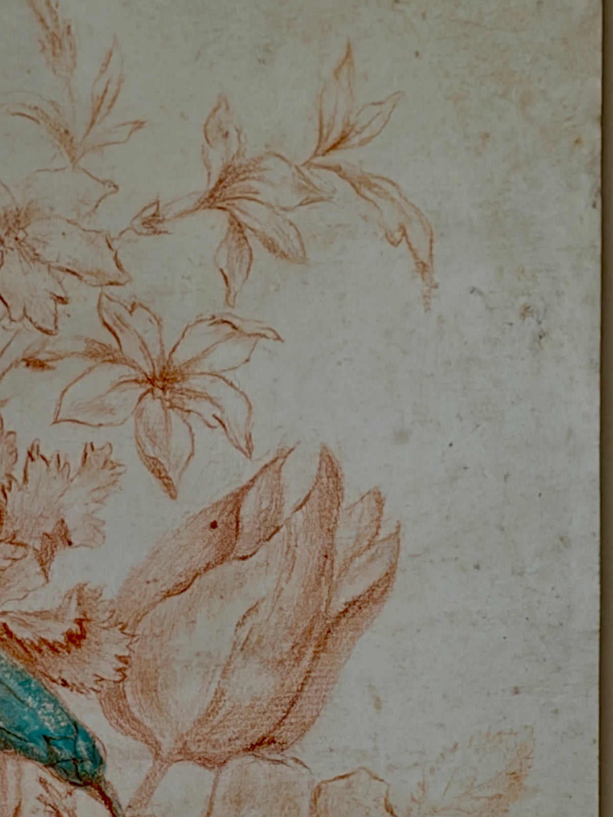 18th Century Sanguine Drawing of a Flower Bouquet