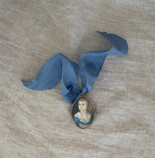18th Century English Miniature Portrait Set in a Rose Gold Pin/Brooch