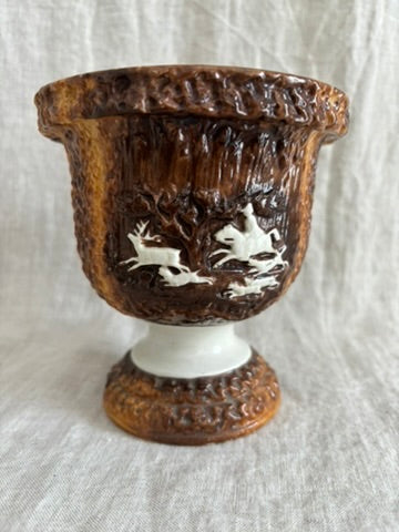 Small English Faux Bois Vase With Hunt Scene