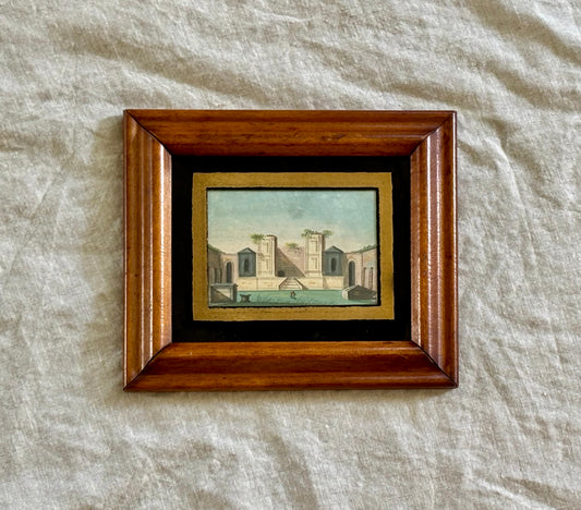 Grand Tour Gouache Painting of a Pompeiian Temple Courtyard Ruin
