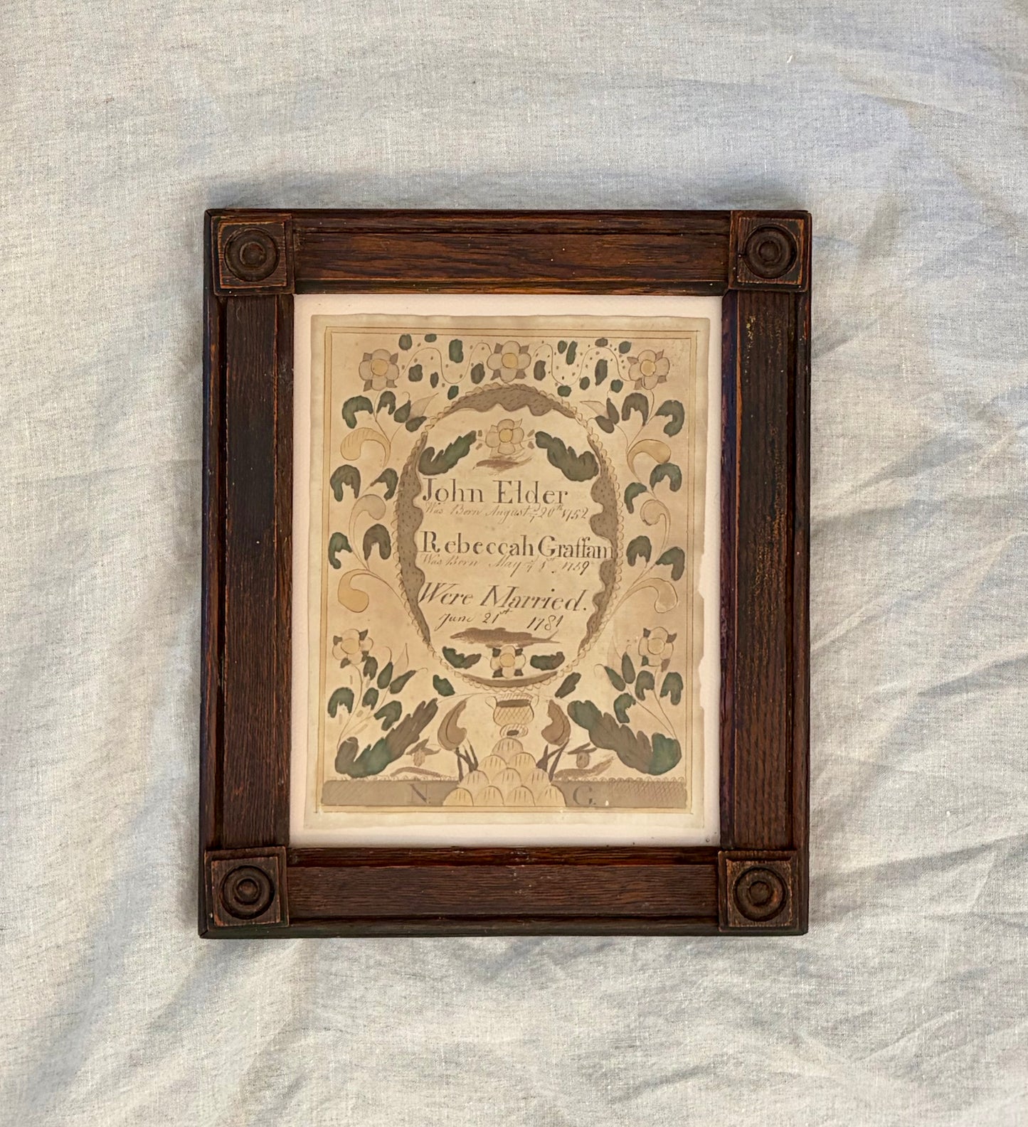 Post 1830 Marriage Fraktur from Windham, Maine
