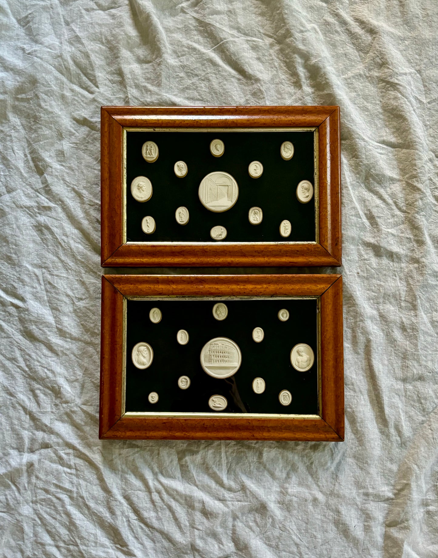 Pair of 19th Century Grand Tour Intaglio Collections in Their Original Frames