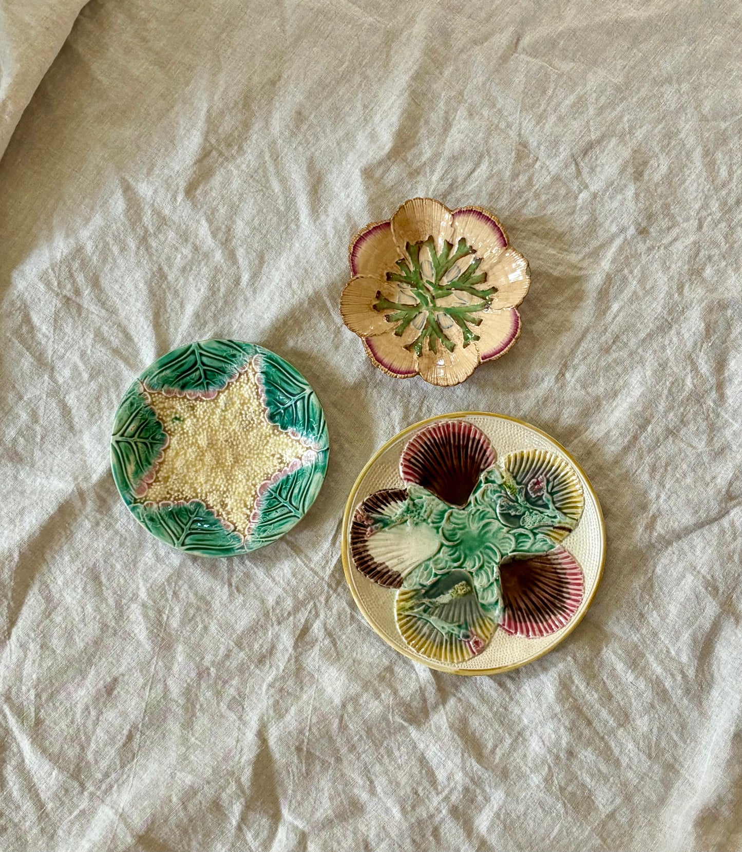 Trio of Sea Themed Majolica Plates