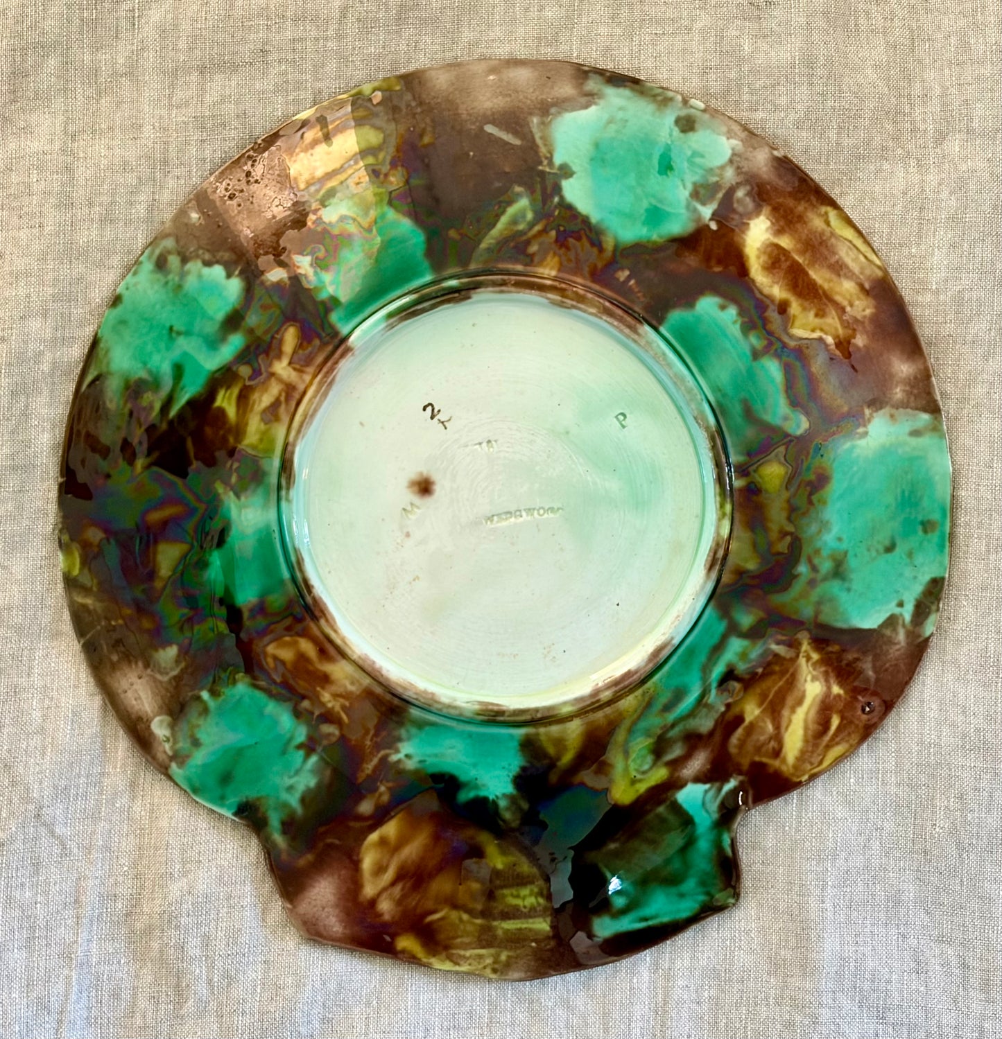 One of a pair of Victorian Wedgwood Majolica Shell Form Plates