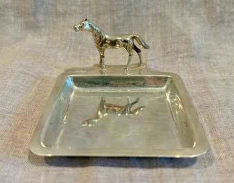 One of a Pair of Sterling Silver Trays With a Fully Modeled Horse