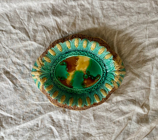 Tortoiseshell Glaze Majolica Wheatsheaf Bread plate