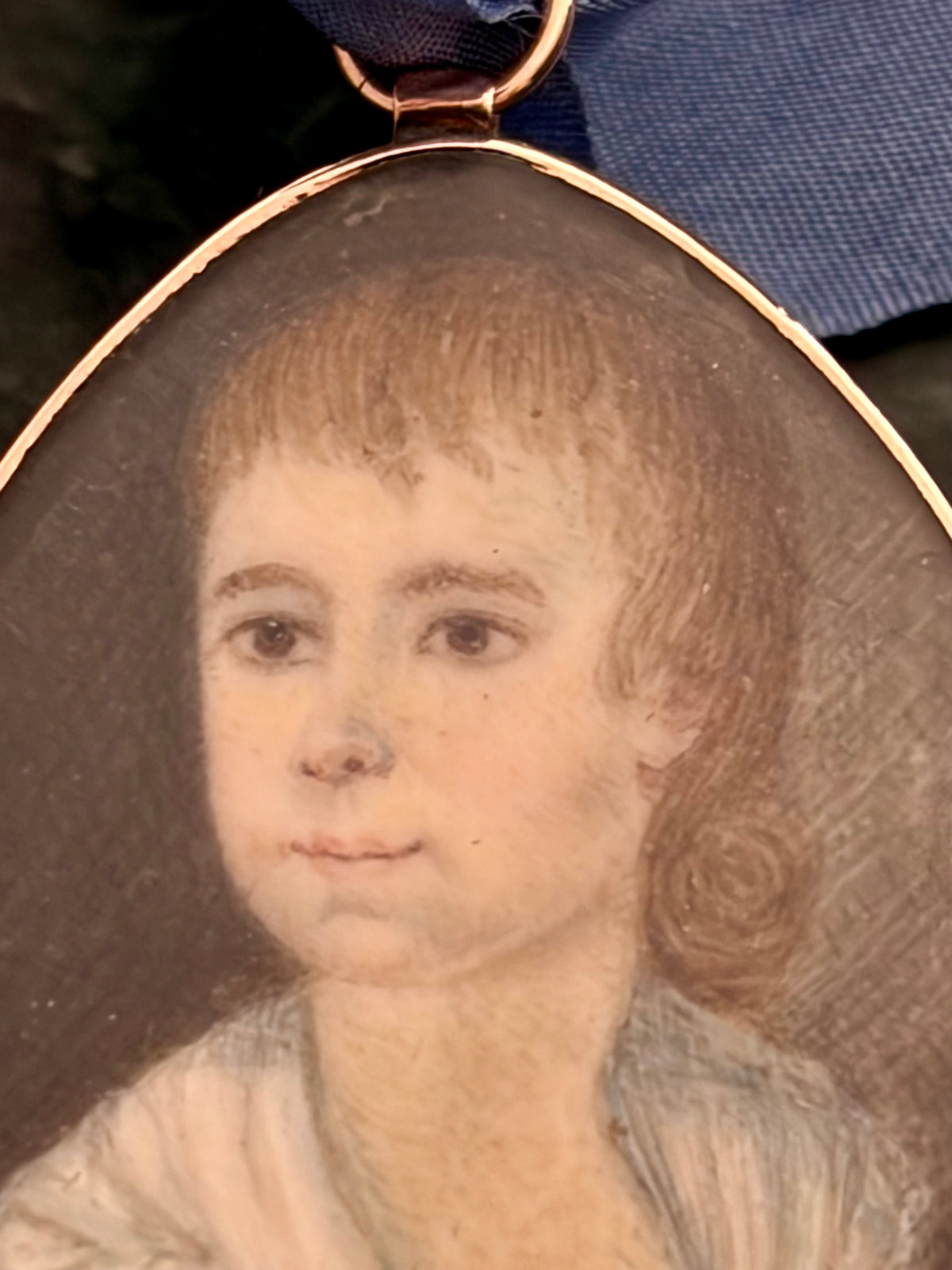 18th Century English Miniature Portrait Set in a Rose Gold Pin/Brooch