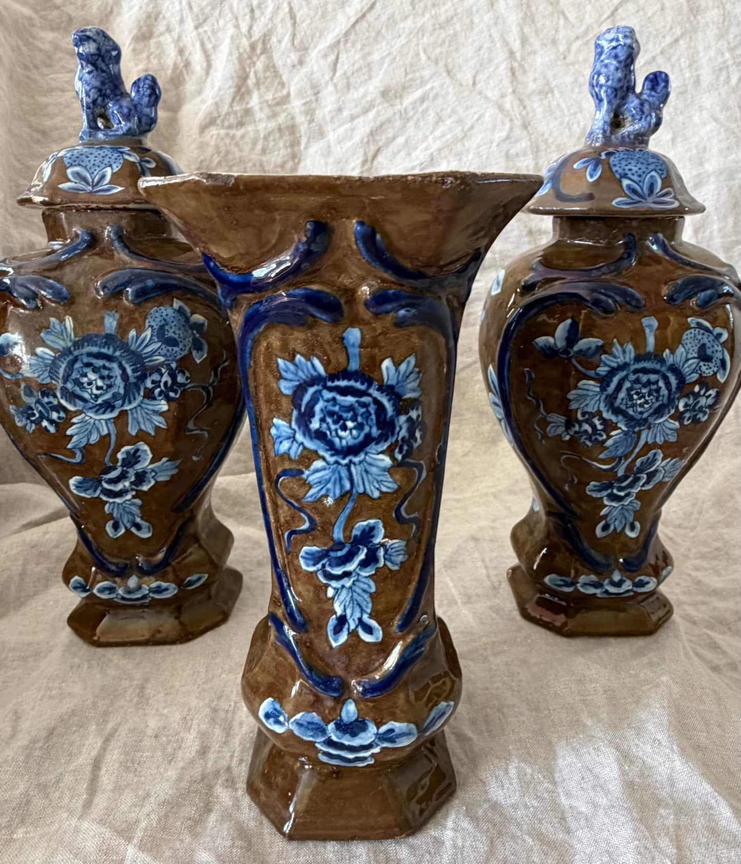 Fabulous 18th Century Delft Garniture Set by
