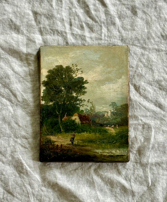 19th Century English Oil “Edge of the Village”