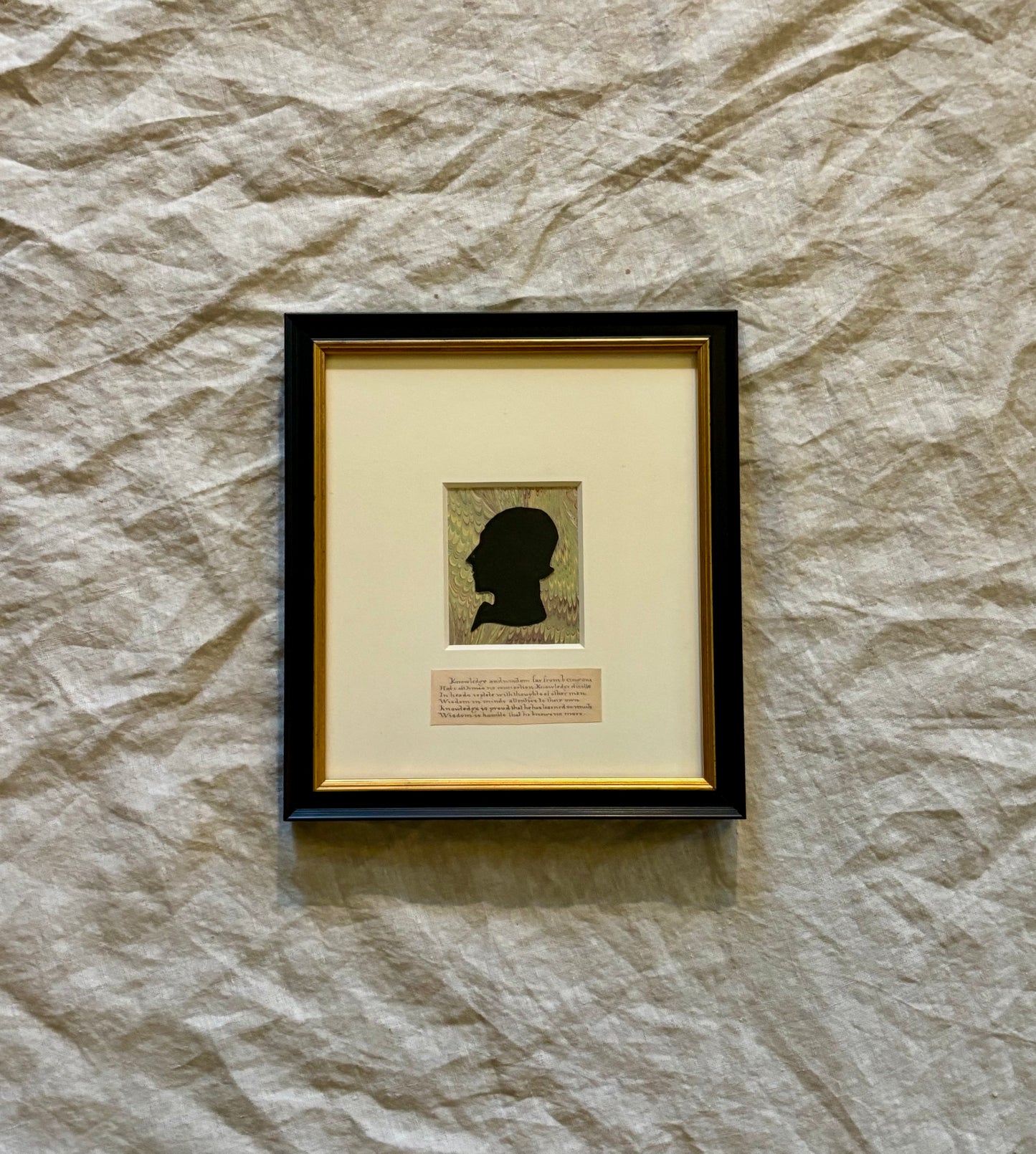 Antique Re-Mounted 19th Century Silhouette With Hand Printed Aphorism