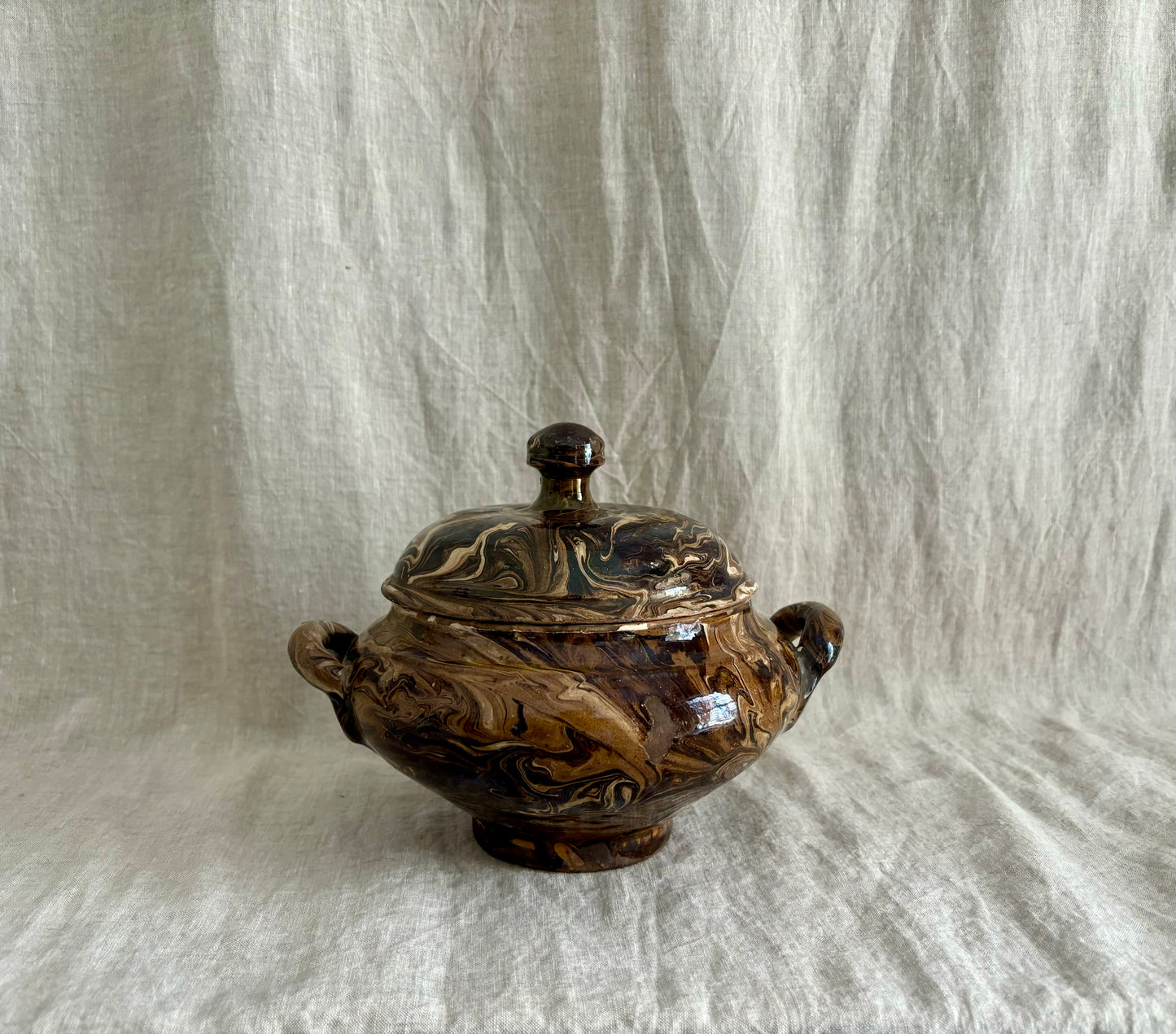 19th Century Agateware Glazed Redware Tureen