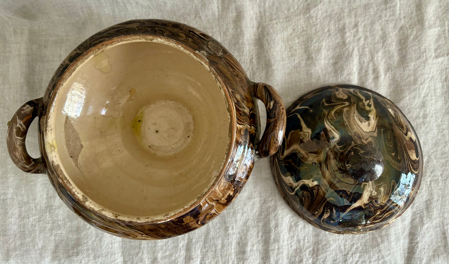 19th Century Agateware Glazed Redware Tureen