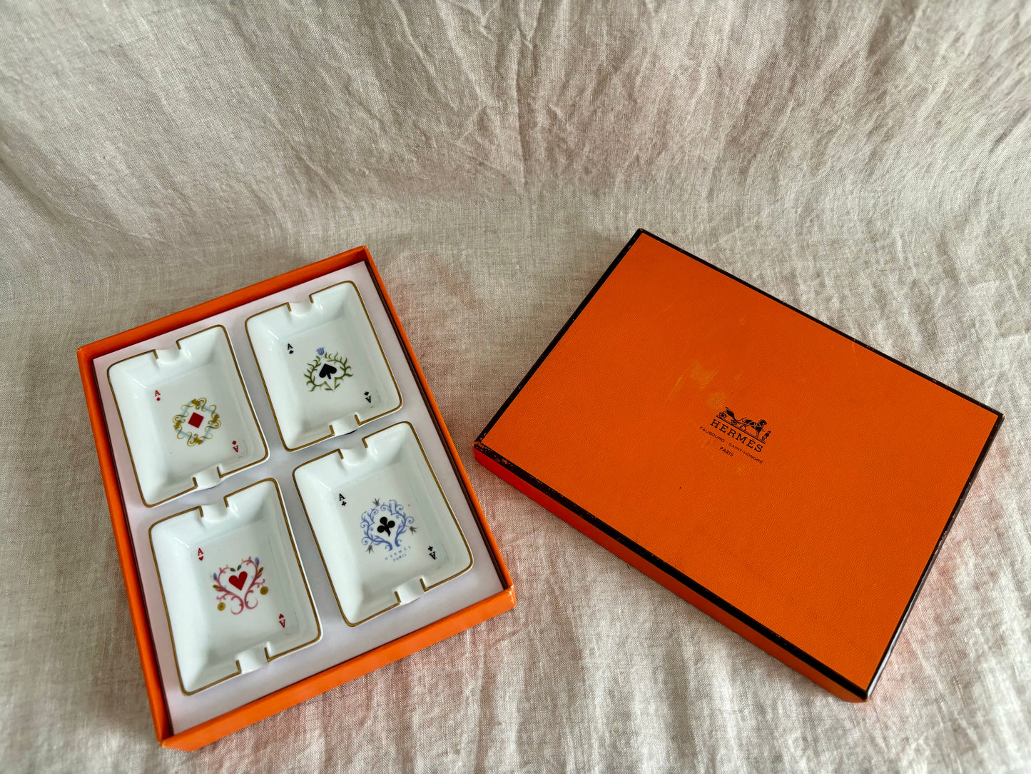 Boxed Set of Four Vintage Hermes Playing Card Ashtrays