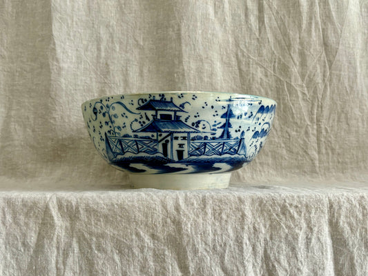 English Pearlware "Chinese Export" Style Blue and White Punch Bowl