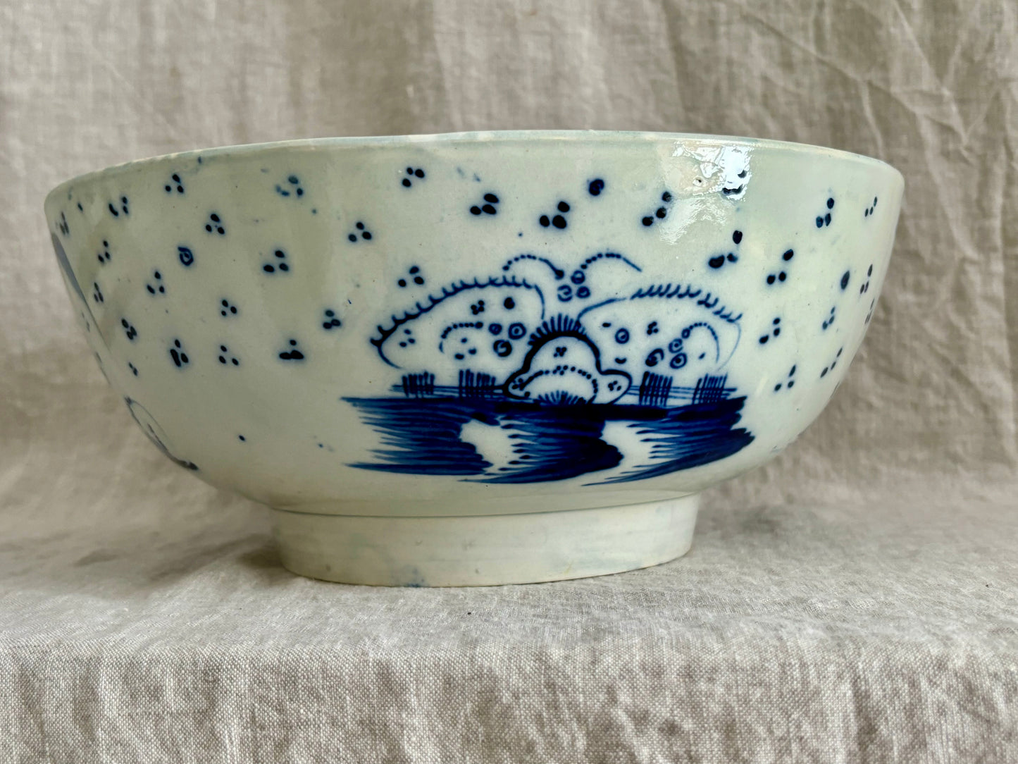 English Pearlware "Chinese Export" Style Blue and White Punch Bowl