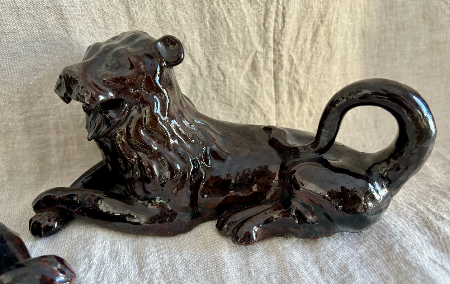 Pair of Magnificent 19th Century Redware Lions