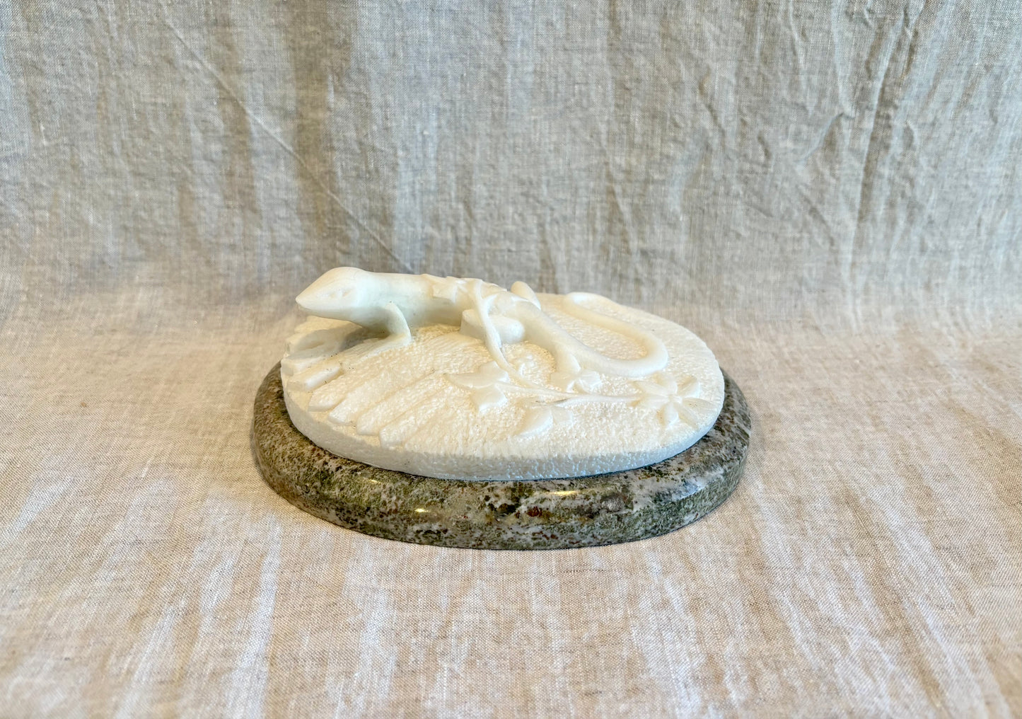 Marble Salamander Sculpture Mounted on Granite