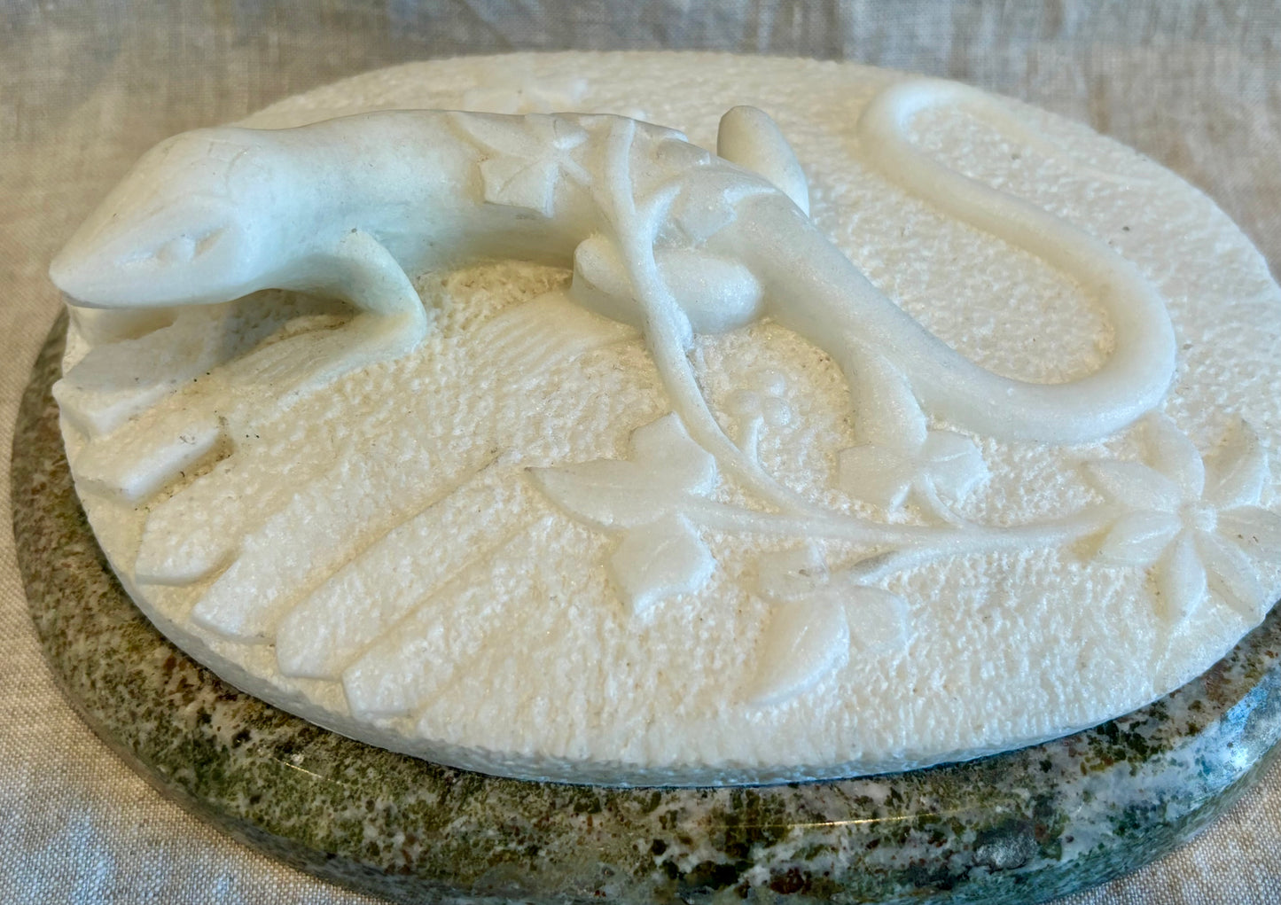 Marble Salamander Sculpture Mounted on Granite