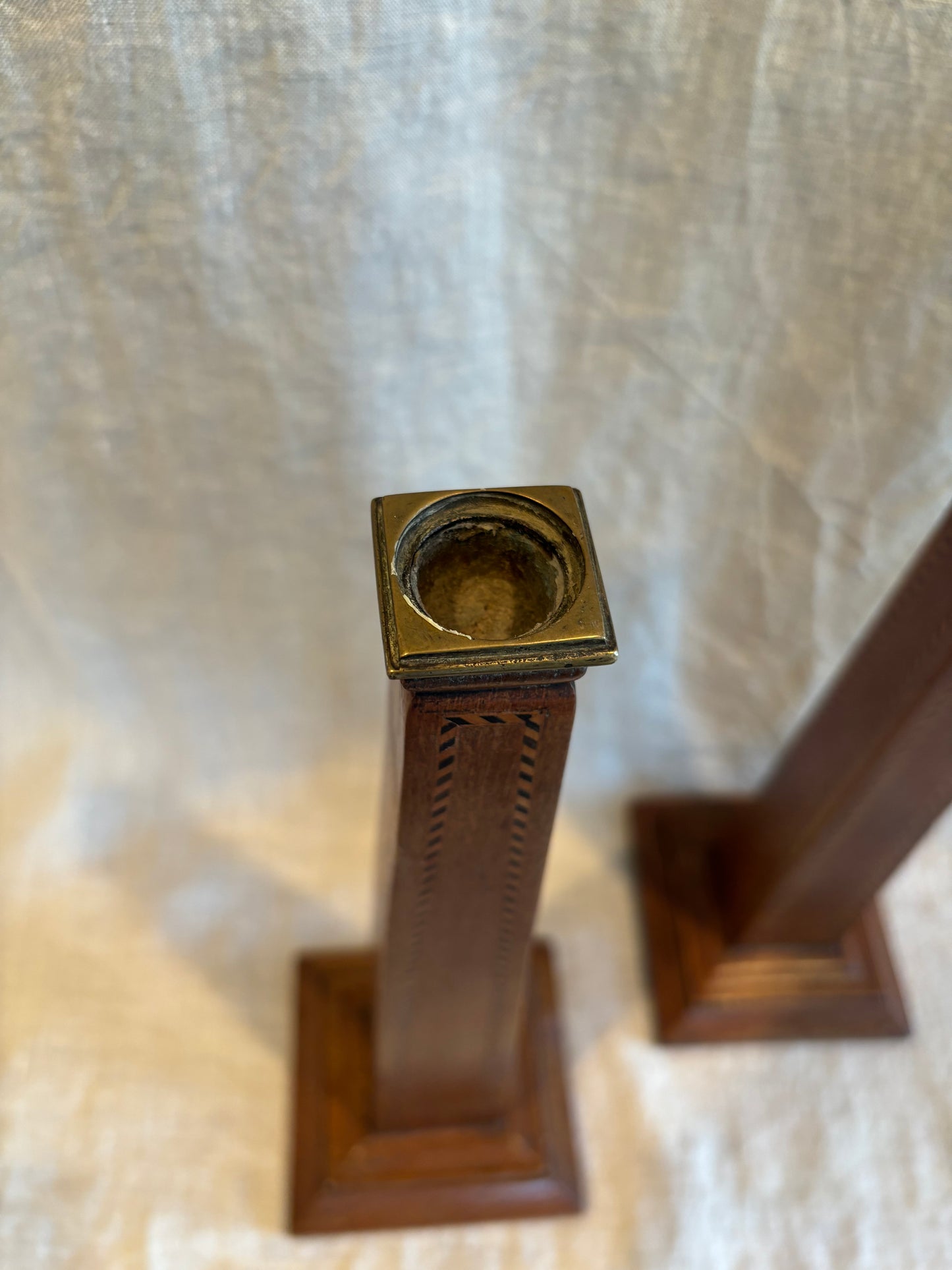 Pair of 19th Century Grand Tour Style Marquetry Obelisk Candlesticks