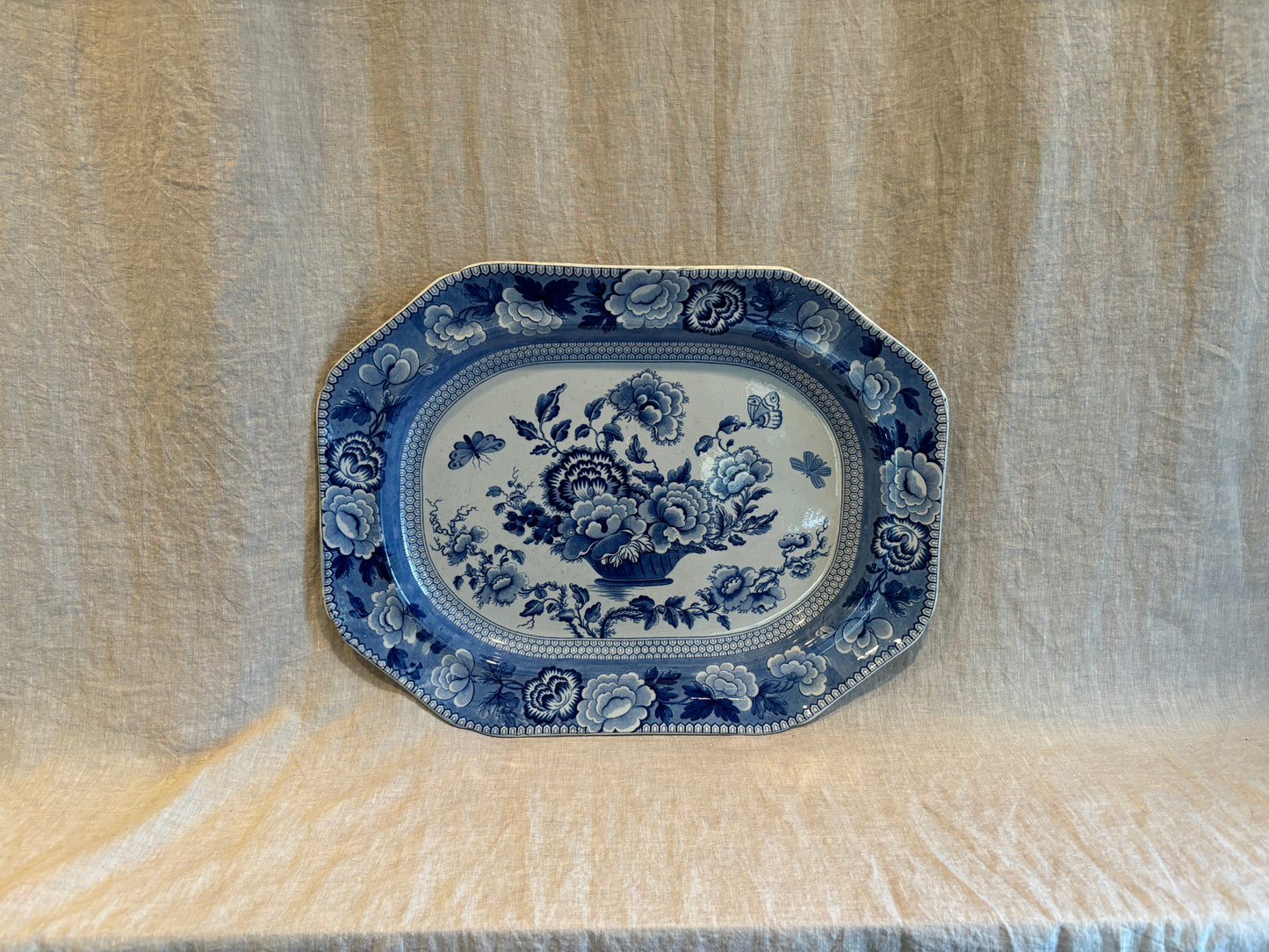 Very Large 1825 Blue and White Riley ‘Peonies Mosaic’ Pearlware Platter